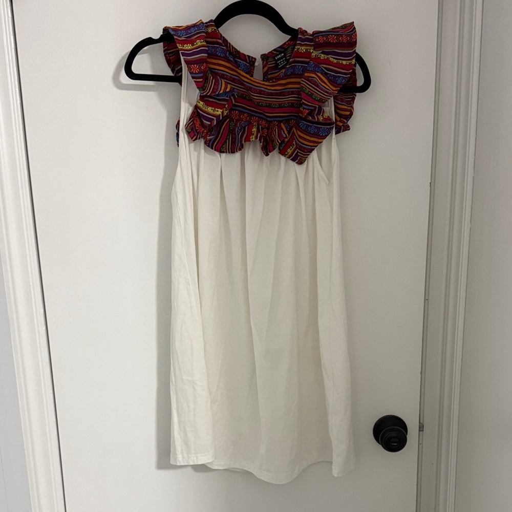 SHEIN White Dress with Multicolor Ruffled Collar